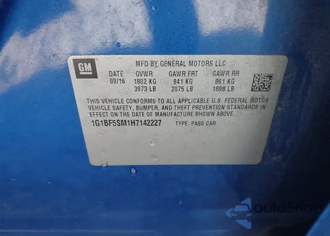 2017 Chevrolet Cruze Premier Auto из США, поврежденный, VIN 1G1BF5SM1H7142227